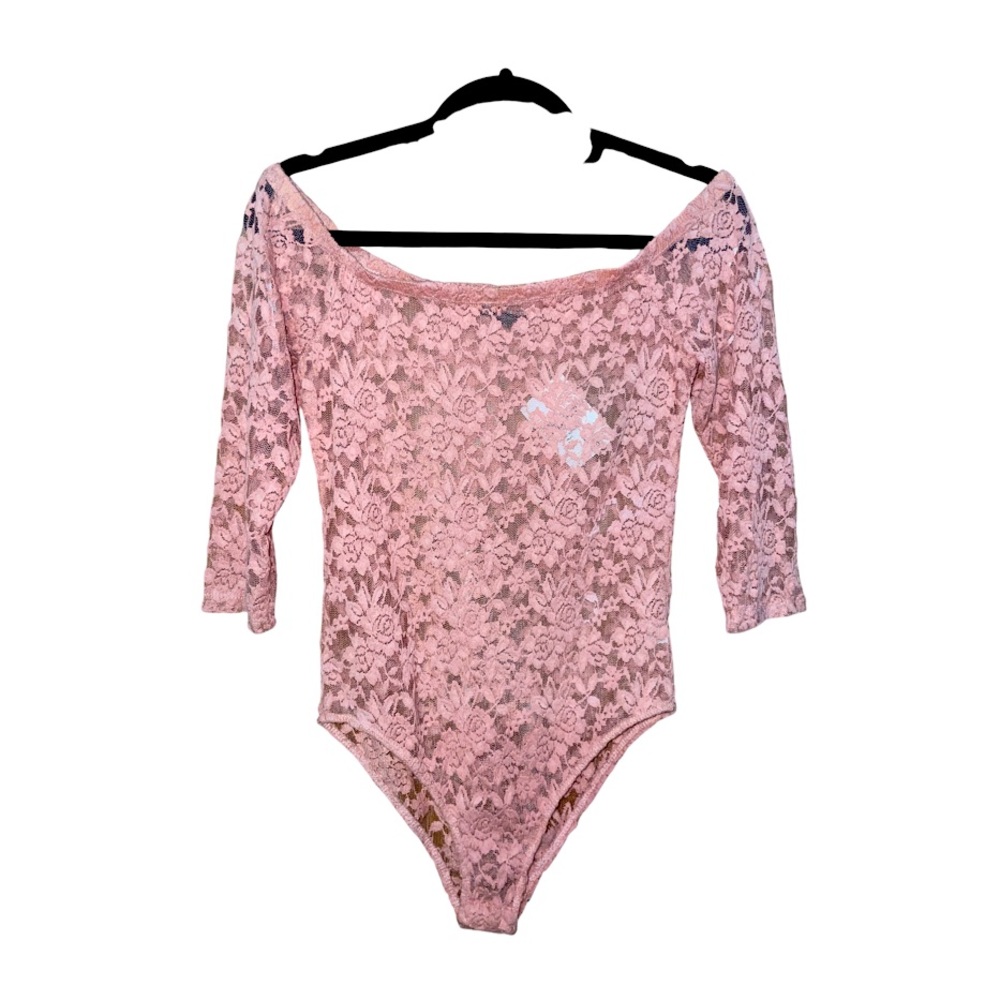 NWT Ambiance Sheer Floor Bodysuit- Pink - Size L